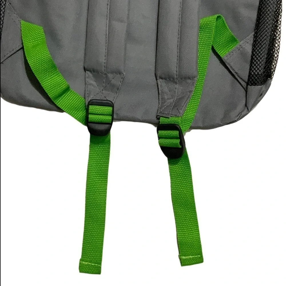 Pro Sport Backpack Day Hike School Book Bag Adjustable Padded Straps Grey Green